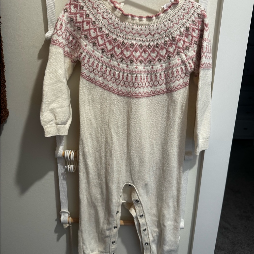 GAP Cream and Pink Knit Baby One-Piece